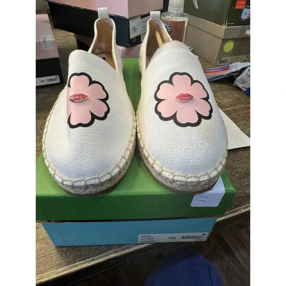 $148 Kate Spade Gavyn Optic White Peony‎ Shoes Espadrille Flats Size 10 M
